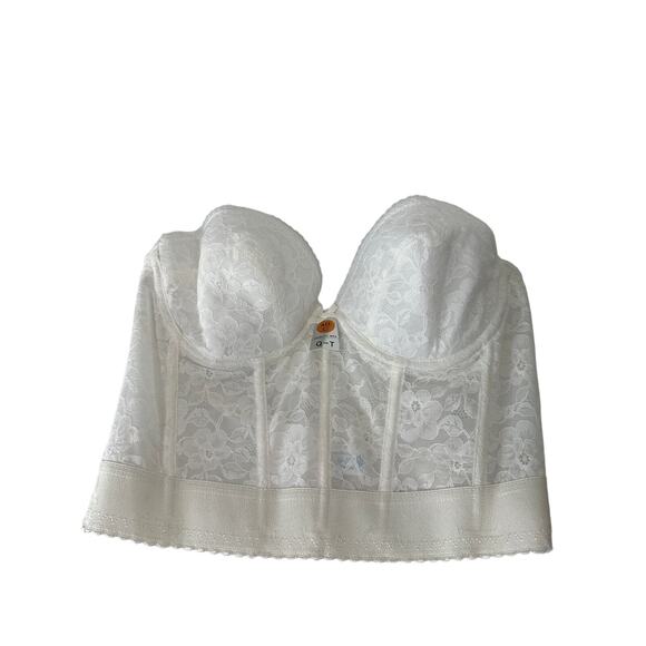 Q-T Foundation Corset Bra Women 40C NWT White Floral Lace Boned Strapless - Picture 1 of 7